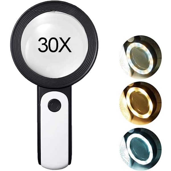 30X forstørrelsesglas med 18 LED-lys, læseforstørrelsesglas med lys til læsning, urmager, hobby, håndværk, mønter, frimærker, smykker
