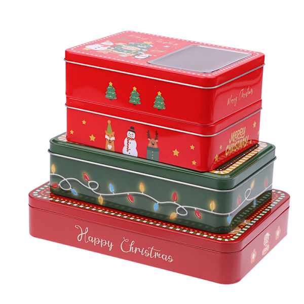 Julegodteriboks i blikk, rektangulær, Merry, gaveoppbevaring, B C