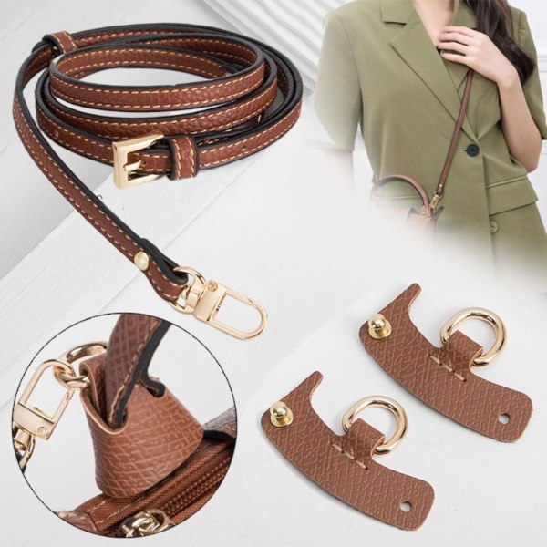 Bag Transformasjonstilbehør for Longchamp Mini Bag Stropper Punch Free Ekte Lær Skulderstropp Crossbody Konvertering Hengesele Brown Buckle