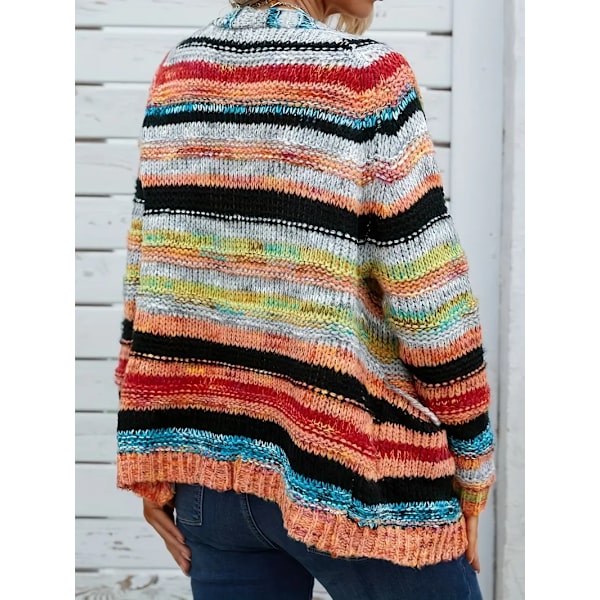 Dam Cardigan med Regnbågsrandig Öppen Fram, Långärmad, för Vår och Höst