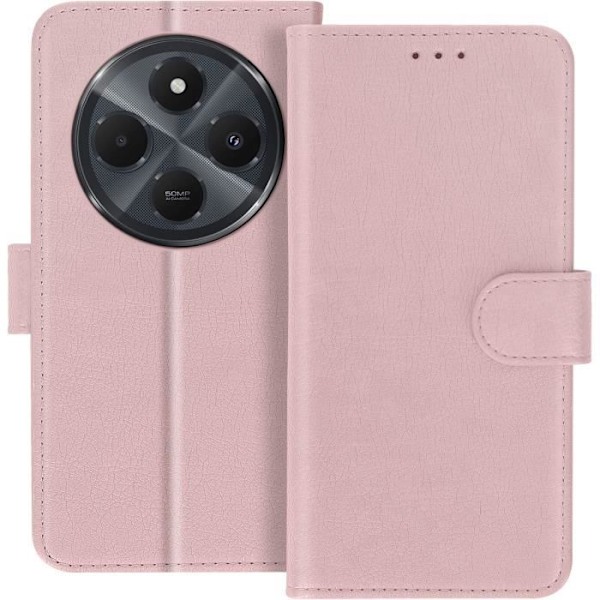 Xiaomi Redmi 14C:n kotelo, lompakko ja videoteline, pölyinen vaaleanpunainen Rosa