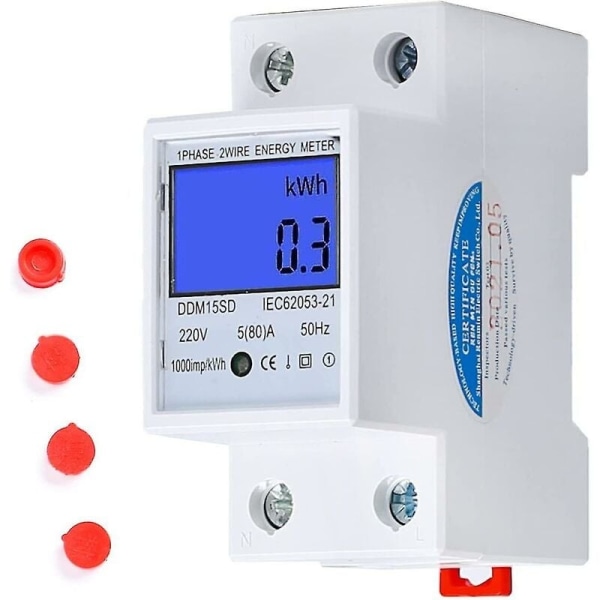 Digital LCD-elektricitetsmåler 3-fasemåler 3-faset 4-leder 3-fasemåler til Din Rail AC-måler,1