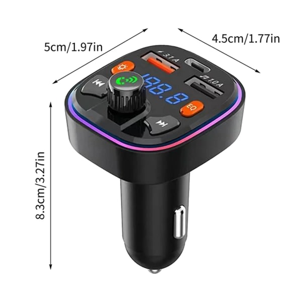 Bil Bluetooth FM-transmitter, Blå Ambient Lys Trådløs Radio Bilmodtager Adapter med håndfri funktion, Dobbelt USB-oplader
