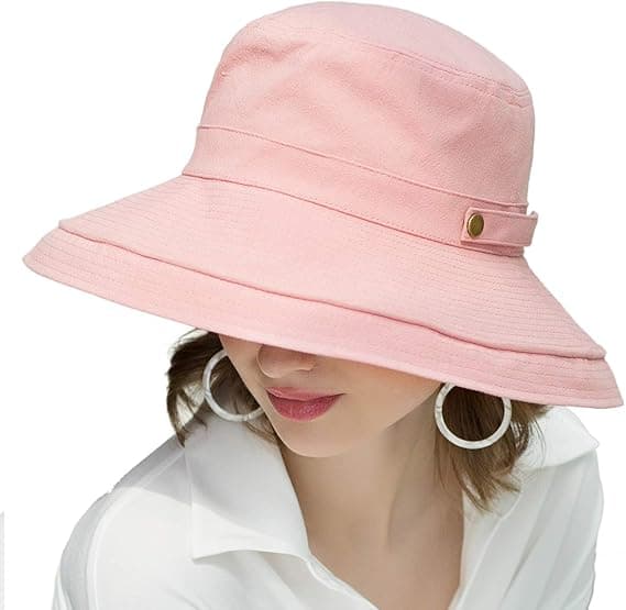 Brede bomuldssolhatte til kvinder, foldbar strandhat, sommerfiskerhat til rejser Pink