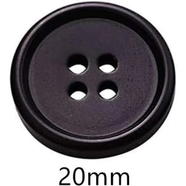 20-pak sorte harpiks 20 mm runde knapper med 4 huller