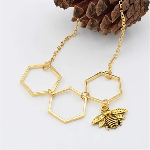 Geometrisk Hexagon Halsband Honeycomb Hexagon Halsband Clavoid Kedja Hänge Kvinnor Födelsedagspresent Användbar och Praktisk