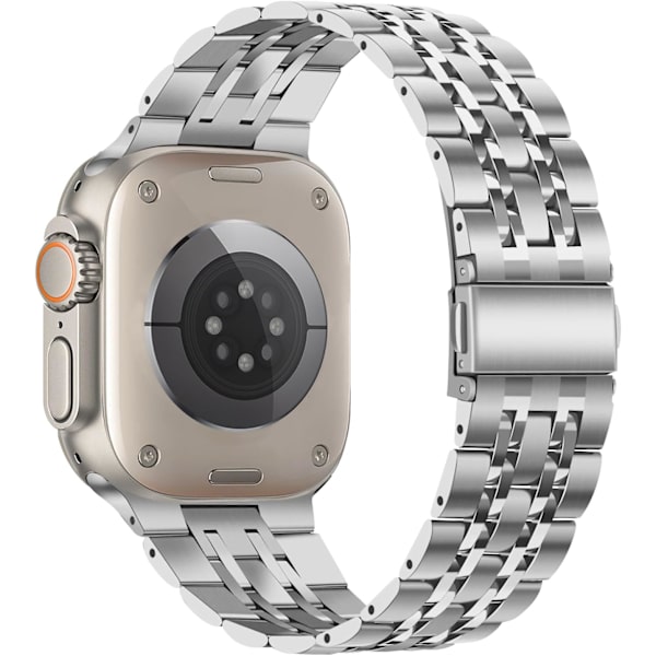 Rannekoru, joka on yhteensopiva Apple Watch Ultra 2 Ultra -rannekkeen 49 mm:n kanssa, miesten ja naisten ranneke, kiinteä ruostumattomasta teräksestä valmistettu metallirannekoru, joka on yhteensopiva Apple_xx:n kanssa Silver