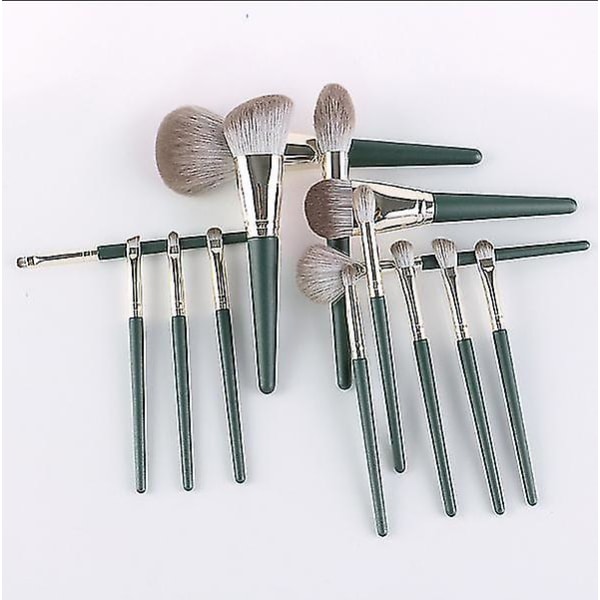 Sminkborste, mörkgrön Beauty Makeup Brush Set 14st