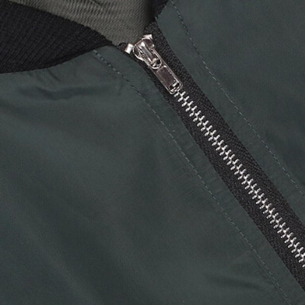 Yynuda Klassisk Solid Biker Zip Up Crop Bomber Jacket frakke Grøn M