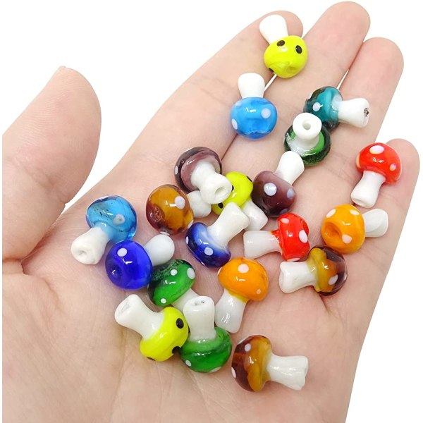20 STK Champignon Lampwork Beads Glas Spacer Løse perler til smykkefremstilling eller gør-det-selv-håndværk, 12x17 mm