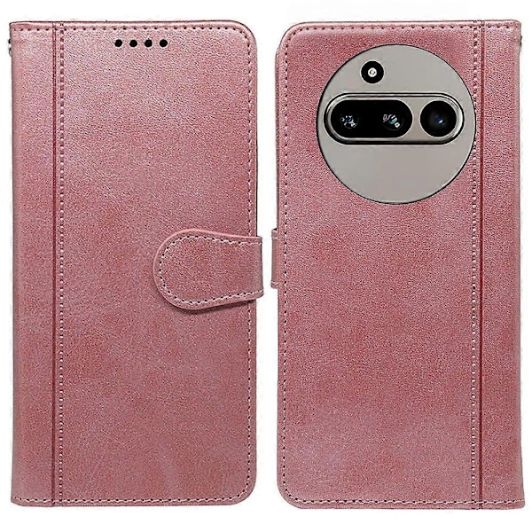 Kompatibel med Nothing Phone (3a) Etui Kalvetekstur Læder Stand Bogstil Telefon Etui - Rød-Perfekt Rose Gold