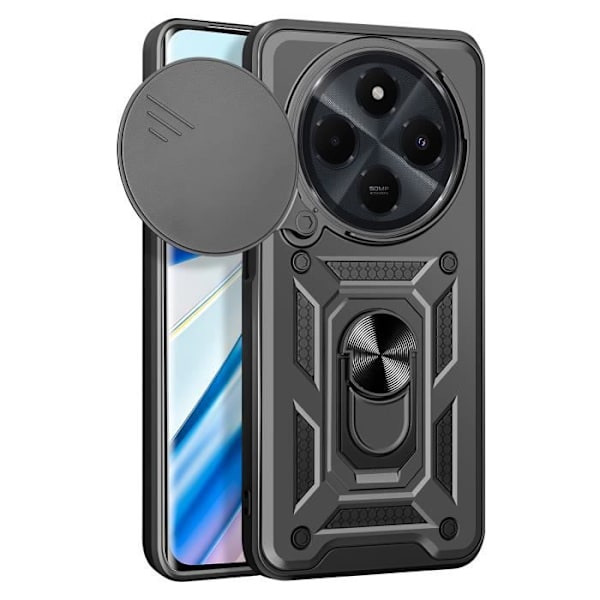 Fodral för Xiaomi Redmi 14C med Ringstöd, Glidande Kameraskydd, Svart Svart