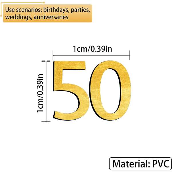 300 kappaletta 50. syntymäpäivän konfettia kultaa 50. syntymäpäiväkonfettia 50. pöytäkonfettia Kaksipuoleinen kimalteleva design PVC helppokäyttöinen konfetti vuosille
