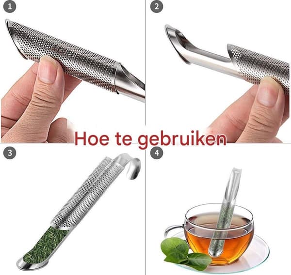 2x Te-si rør i rustfrit stål, te-infuser med mesh