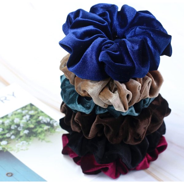 Extra Large Scrunchies for Women Thick Hair Premium Velvet Big Scrunchy Soft Rope Ponytail Holder Hair Accessories 6 Pack