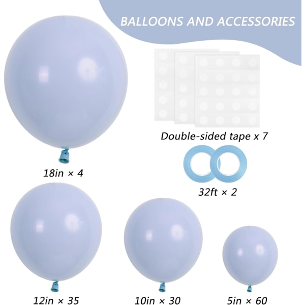 129 kpl retro-sinisiä ilmapalloja eri kokoja 18 12 10 5 tuumaa lateksipölynsininen ilmapallokaari