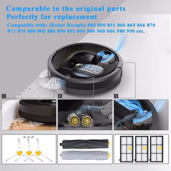 Hjemmetilbehørdeler for Irobot Roomba 800 805 900 960 966 980, Erstatningsfiltre og børstesett for robotstøvsuger