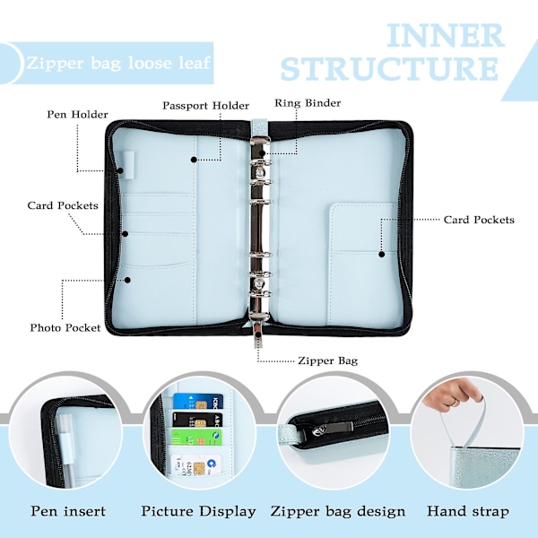 Kontantbog Binder Budgetplanlægnings Notesbog Cover Mappe A6 Størrelse 6 Huls Binder Blue