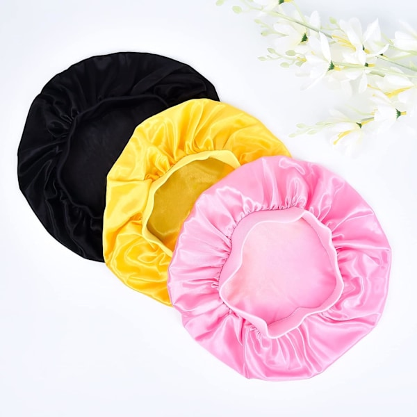 Satinhatt för barn, justerbar sovmössa för barn, återanvändbar & tvättbar hårmössa, perfekt för smink och studier (3-pack)_xx