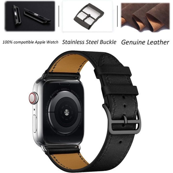 Svart/brun Kompatibel med Apple Watch armband 38/40/41 mm, läder