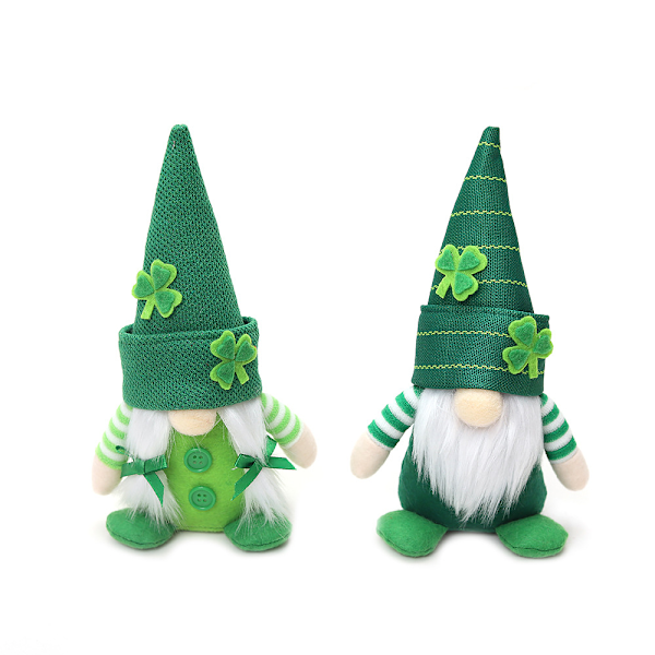 2 green clover couple dolls, faceless, dwarf man, holiday D