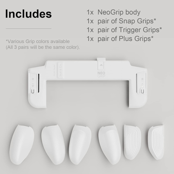 Skull & Co. NeoGrip: Ett ergonomiskt grepp med hårt skal och utbytbara grepp [passar alla handstorlekar] White