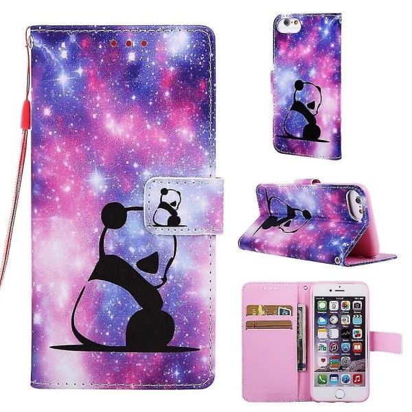 Kompatibel med iPhone Se 2020/ 8/ 7 Etui Læder Flip Cover med Kortlomme Stativ Mønster - Panda null none
