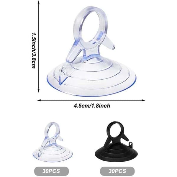 60 Pieces Suction Cups for Sunshade, 45 mm Suction Cup Without Hooks, Mini Transparent and Black Suction Cups