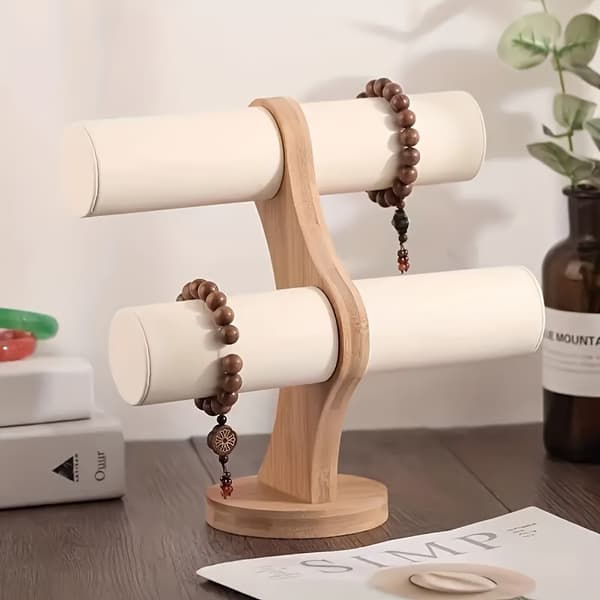 Armbånd Bangle Display Stand T-Bar Holder Ur Display Stang Ørering Organizer Træ Hvid White