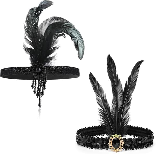 1920'er Flapper Pandebånd, 2 Stykker Mode Perler Fjer Hår Smykker Fjer Hårbånd 20'er Tilbehør