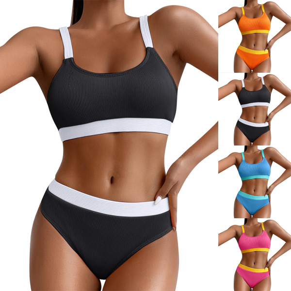 Kvinders Badetøj med Polstring Bikini Sæt Badetøj Sommer Badetøj Strandtøj Sort Black M