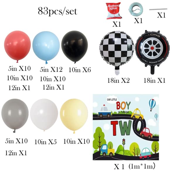 Bursdagsballongsett med racingtema og bakteppe for babyshower og festdekorasjon Style 6