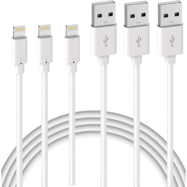 3-pack 2m iPhone Laddningskabel, USB till Lightning-kabel, iPhone-kabel Kompatibel med iPhone white