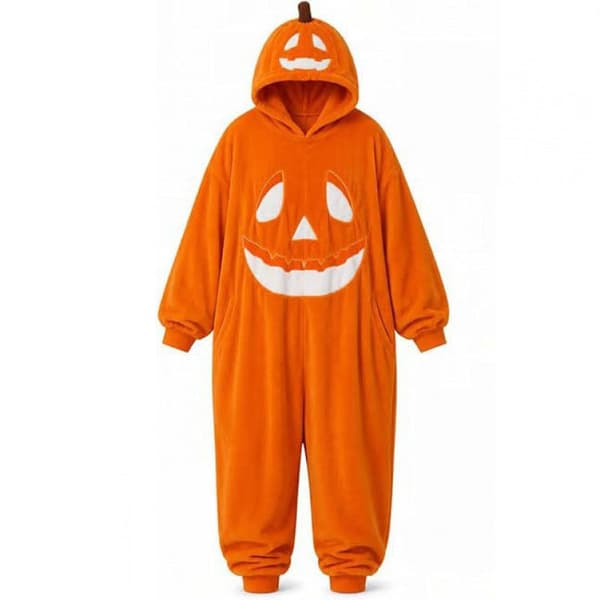 Halloween Græskar Hætte Onesie Pyjamas Sæt, Plys Græskar Pyjamasdragt, Stor Størrelse Smiley Pumpkin - Black M