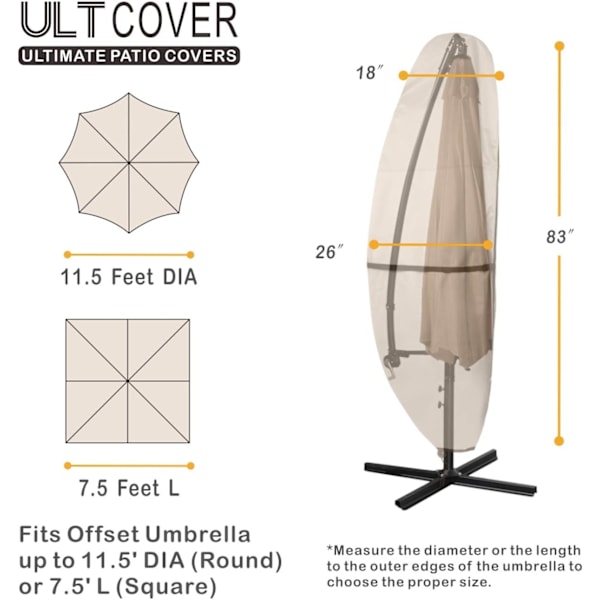 Patio Parasol Dækning - 600D Vandafvisende Udendørs Offset Banana Stil Parasol Dækning - Passer til Cantilever Offset Parasol 7,5-11,5 Fod