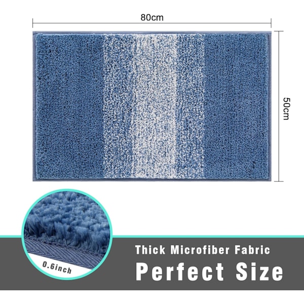 Mikrofiber Extra Mjuk Badrumsmatta Blå Halkfri Tvättad Badrumsmatta Fluffig Vattenabsorberande Badrumsmatta, 50 x 80 cm