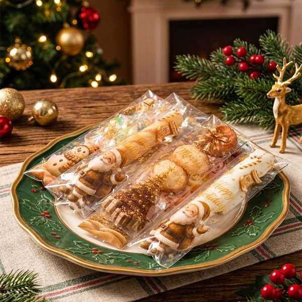Självhäftande julgodispåsar, långa godispåsar för julbak och presenter 100pcs