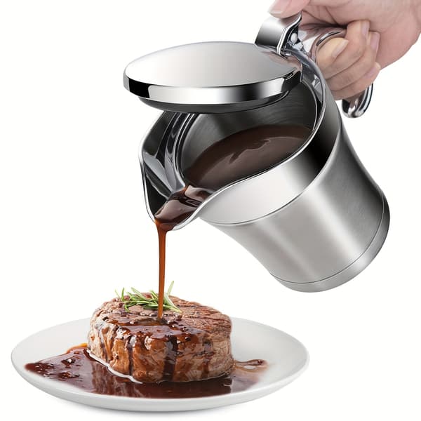 Dobbeltisoleret Sovsekande i Rustfrit Stål med Hængslet Låg, 450 ml Saucekande til Thanksgiving & Fløde