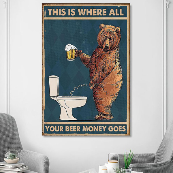 1 st 40X50cm Rolig björn som dricker öl havet vintage tidning