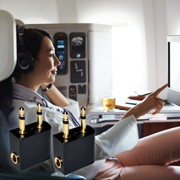 Gullbelagte flyhodetelefonadaptere for fly (pakke med 2) | Lar deg bruke øretelefonene dine Gold