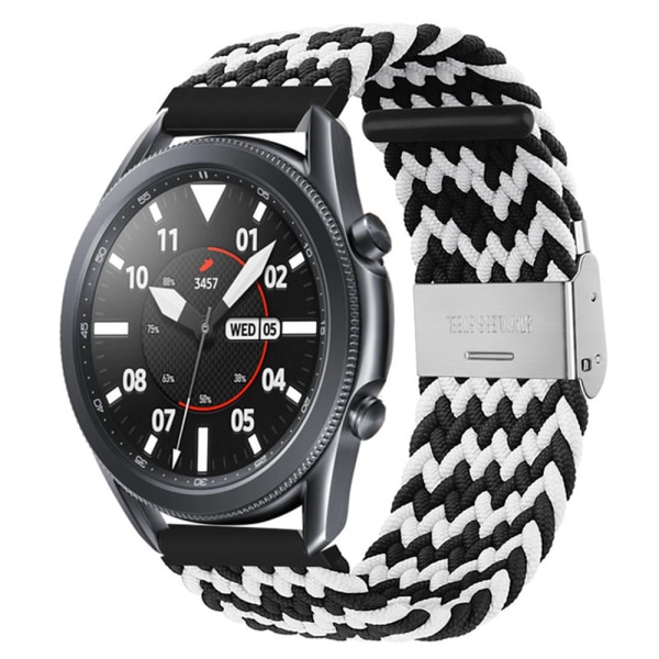 Nylon 20/22 mm hihnasolki Samsung Galaxy Watch Huawei mustavalkoiseen black and white 20mm