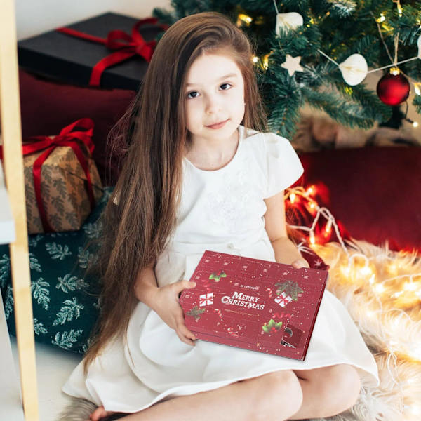 Jule-Adventskalender Armbånd 2024 til Piger 24 Dage Jule-Nedtællingskalender DIY Smykkefremstillingskit blind boks 22 Charm Perler 2 Armbånd (Rød (3)) Red(3)