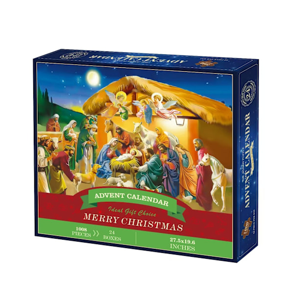 Nativity Scene Advent Calendar 2024 Christmas Puzzle 1008 Pieces for Adults Christian Religious Winter Holidays Jigsaw Puzzle Advent Calendar