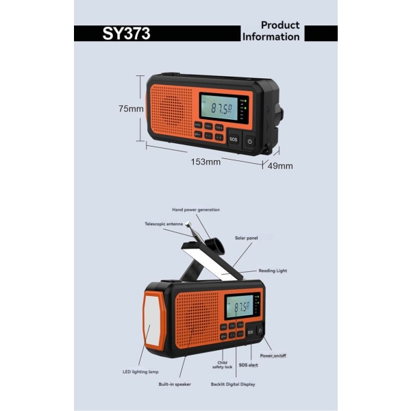 Digitaalinen sääradio, aurinkoradio, kannettava SOS-selviytymisradio, 4000 mAh