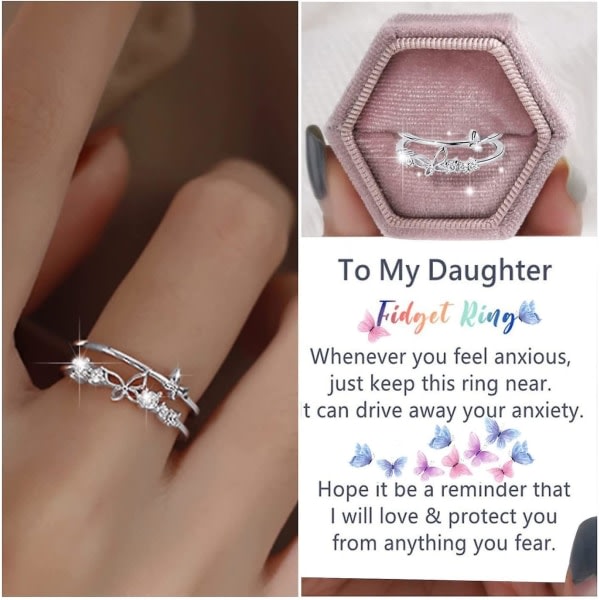 Til min datter Fidget Ring, til min datter sommerfugl ring, datter gave fra mor Ångestringar