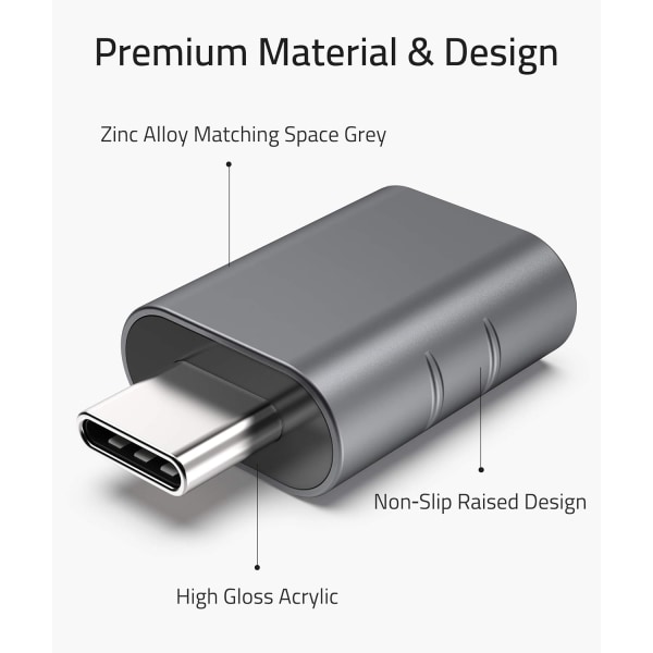 USB C- USB -sovitin (2 pakkaus), USB-C Uros- USB 3.0 -naaras -sovitin Space Grey