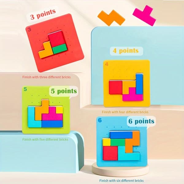 Puslespilskampsæt 20 kort 128 klodser, 3D-former Flere spillemetoder Børns kognitive forbedring - Velegnet til daglig brug Tabletop Game Battle