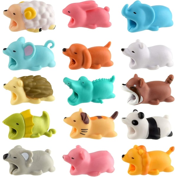 15 pcs Cable Protector Cute Animals Cable Attack Charger Cord Saver USB Charging Cable Protector Compatible with Iphone/android