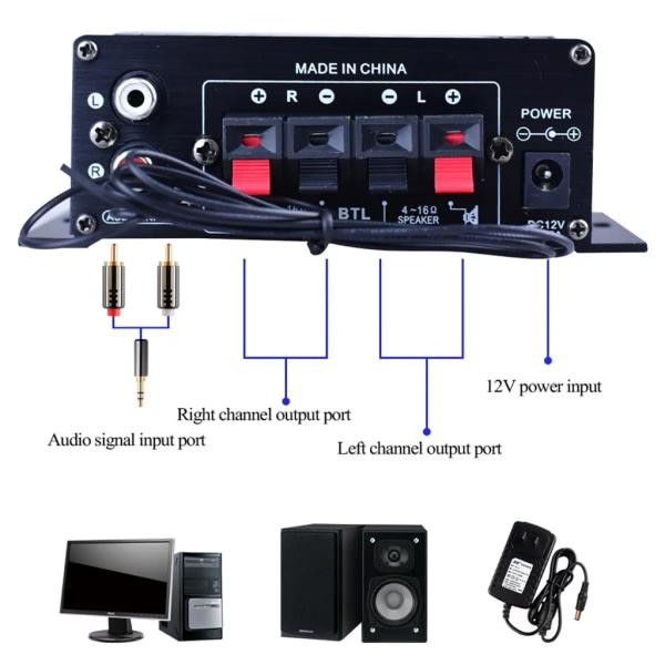 AK370 Mini Audio Power Amplifier Bærbar højttalerforstærker til bil og hjem