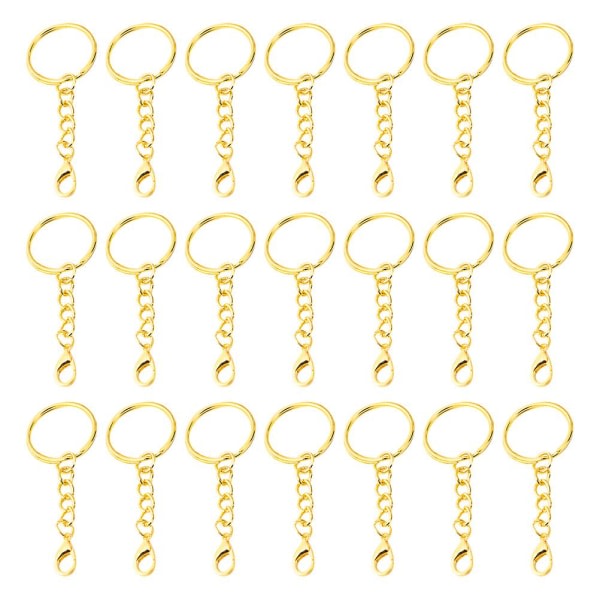 50 stk nøkkelringer til å lage ringer DIY-nøkkelringer Lobster Lock-nøkkelring gjør kupp (6,5 X 2,5 cm, gylden)